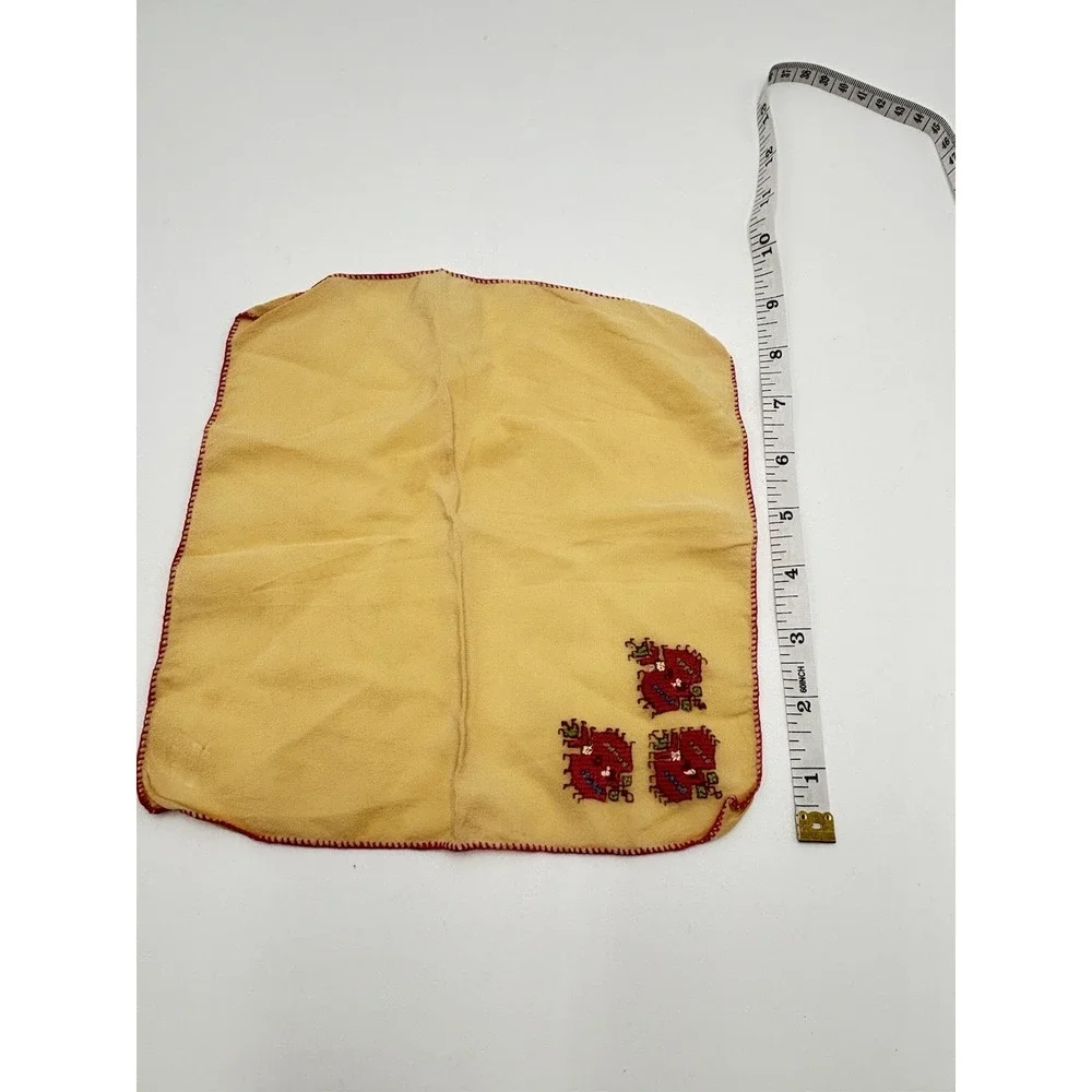 Vintage 100% Silk Embroidered Handkerchief Folk‎ Art Pink Floral Hanky 10x10